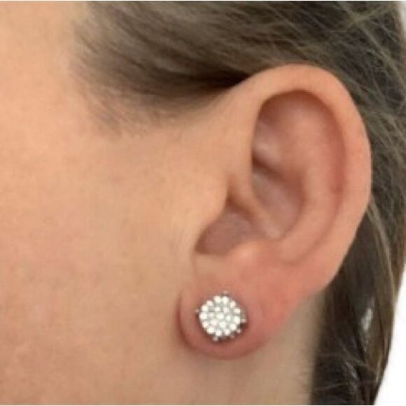 Sparkly White Gold Plated Silver Tone CZ Stud Earrings, Pavé Crystal Bling, Gift - Picture 8 of 9